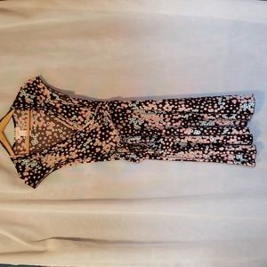 Candie’s mid length wrap dress Y2K dark brown with pink and blue floral print